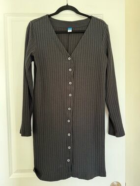 Old Navy Black Ribbed Long Sleeve Button-Front Dress
